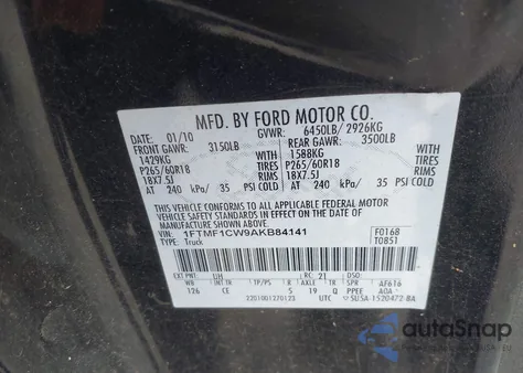 2010 Ford F-150 Stx/Xl/Xlt from USA, damaged, VIN 1FTMF1CW9AKB84141